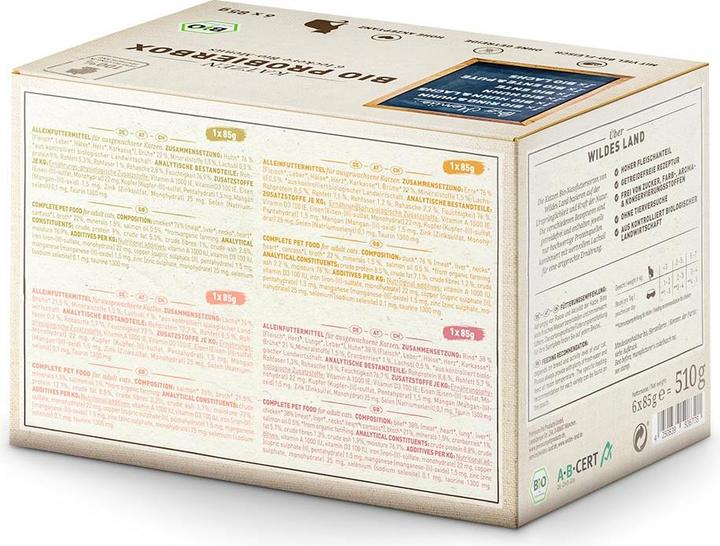 Actual product image Wildes Land Wet food Adult BIO tasting box, 6 x 85 g (Adult, 6 pcs., 620 g)