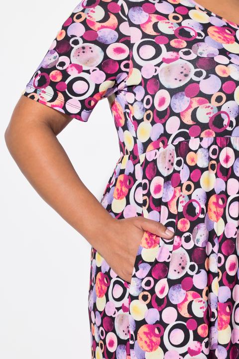 Actual product image Ulla Popken Bubble Print Matte Jersey Short Sleeve V-Neck Dress (50, 52)