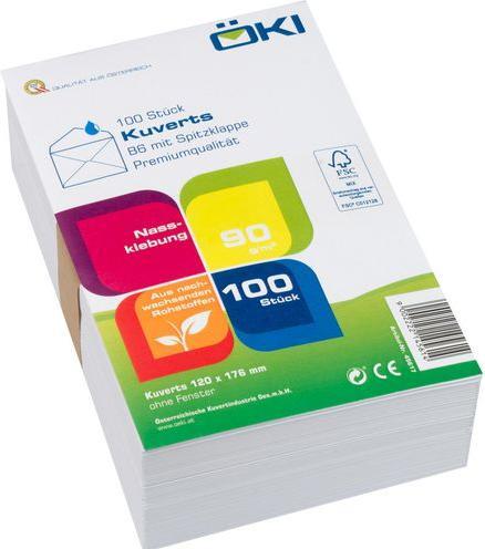 Produktbild ÖKI Briefumschläge DIN B6 ohne Fenster weiss nassklebend 100 St. (B6, 100 x)