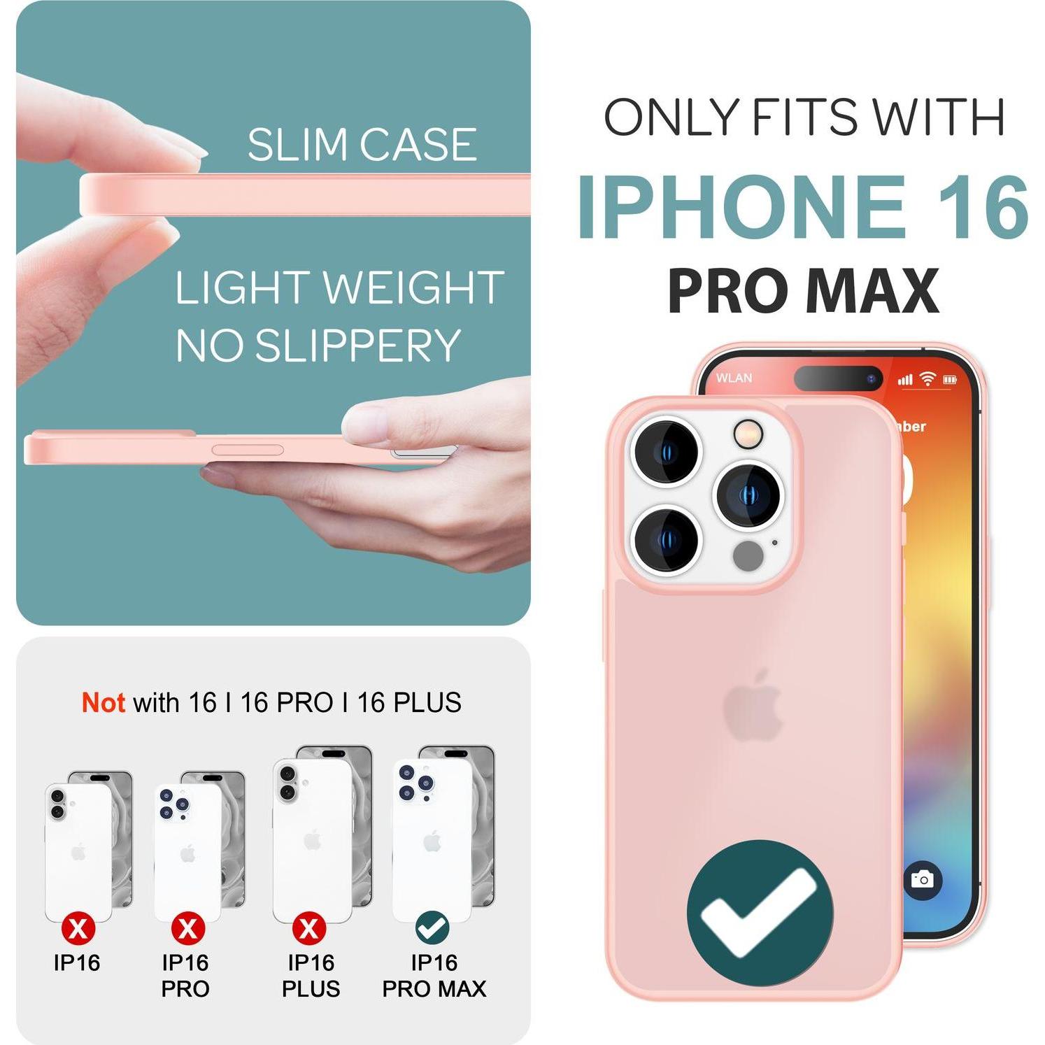 Thumbnail - Nalia Matte Hybrid Hülle Semi-Transparent (Apple iPhone 16 Pro Max), Smartphone Hülle, Rosa