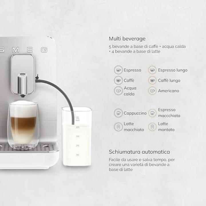 Productafbeelding Smeg BCC13WHMEU Espressomachine met melkfunctie mat wit met roestvrij staal