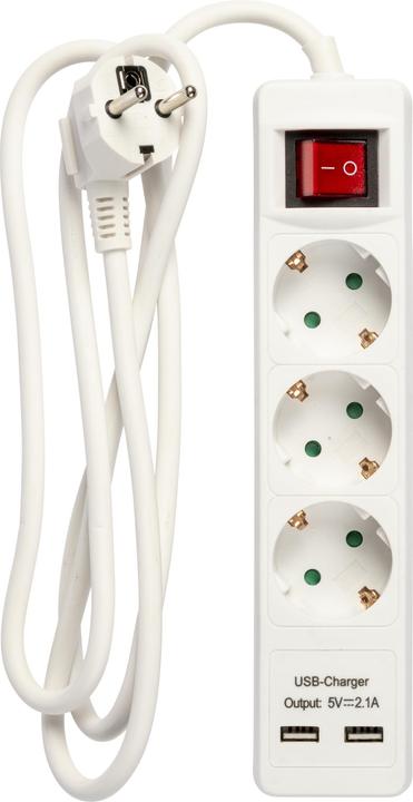 Produktbild Antalis Stecker 3-fach erdfrei 2xUSB-A (3x1,5mm²) 1,5m weiss (3x, 1.50 m)