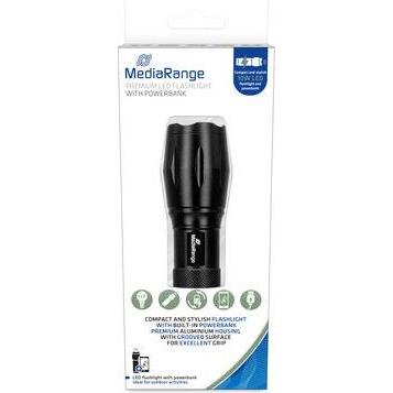 MediaRange Taschenlampe 250lm Mit Powerbank (1800 mAh), Powerbank, Schwarz
