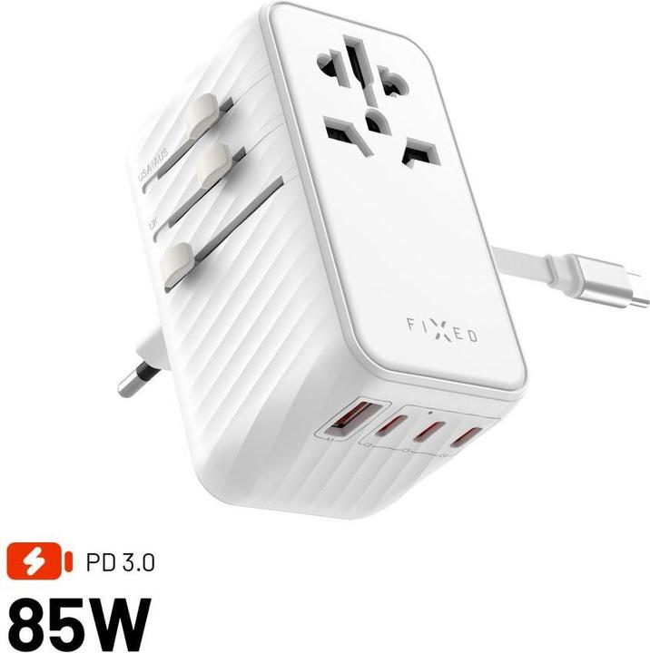 Actual product image Fixed Voyager World Adapter, 4xUSB-C/1xUSB, GaN, 85W, white