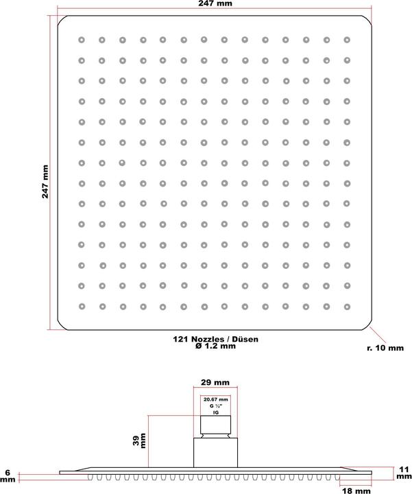 Produktbild Wiltec Regendusche Quadratisch 25x25cm Edelstahl Duschkopf Rainshower