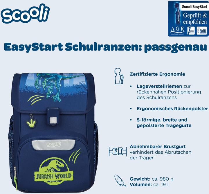 Produktbild Scooli EasyStart Schulranzen Set,5tlg Jurassic World (19 l)