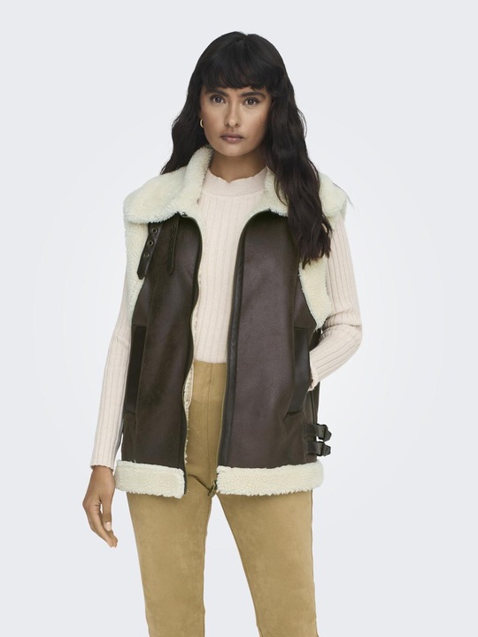 Actual product image Only Fly-away collar waistcoat biker jacket in leather look (L)