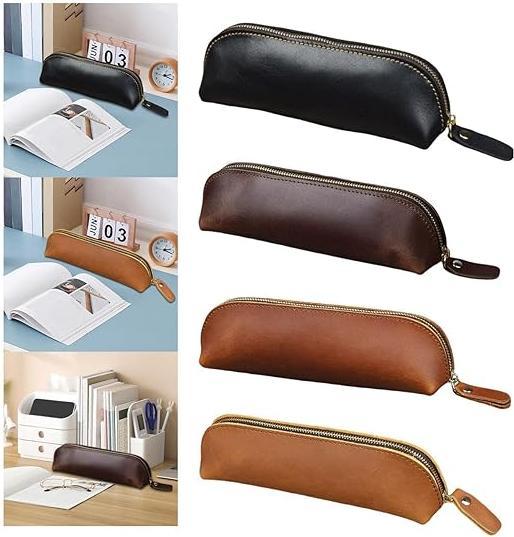 Image du produit Only-Bags.Store sac en cuir vintage simple papeterie sac de rangement boîte à fermeture éclair fournitures scolaires