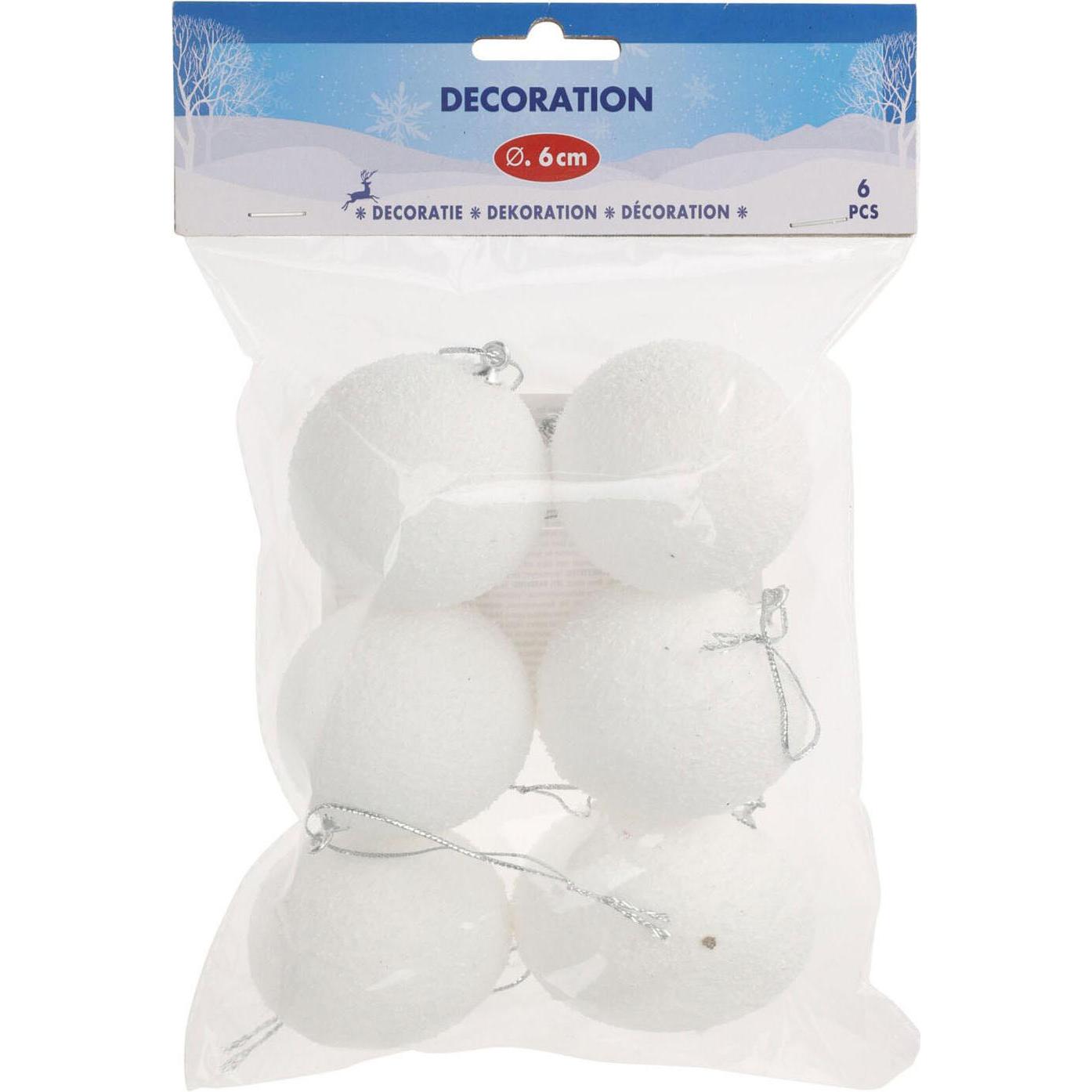 Weihnachtsdeko, Weihnachtsanhänger Schneeball 6cm, 6 Stk.
