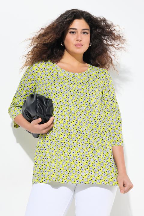 Produktbild Ulla Popken T-Shirt, Blüten, A-Linie, Zierfalten, Rundhals, 3/4-Arm (56)
