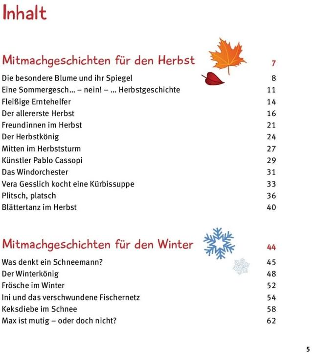 Image du produit 5 Minuten Mitmachgeschichten für Herbst und Winter (Allemand, Kathrin Sprenger, 2019)