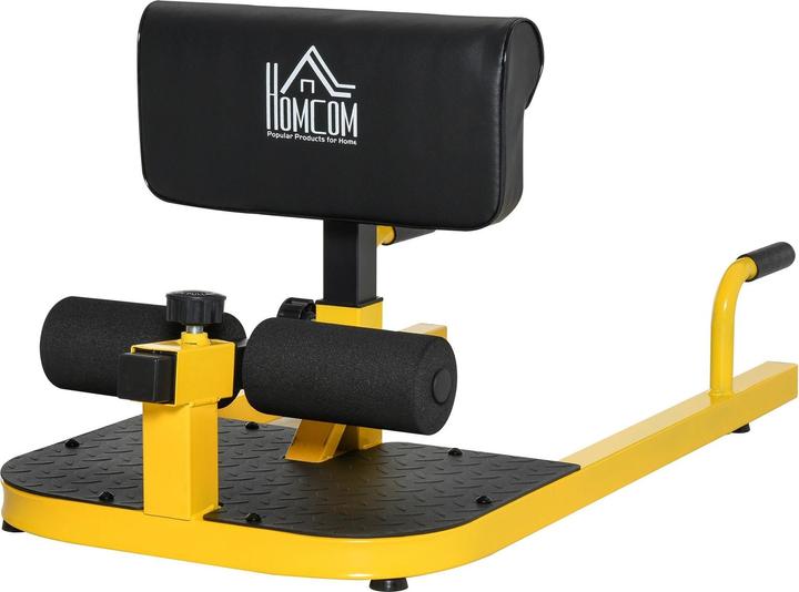 Produktbild Homcom Sissy Squat 3 in 1 Bein-Bauch-Gesäss-Trainer verstellbar bis 120 kg Stahl Gelb+Schwarz 50x97x44,5–56