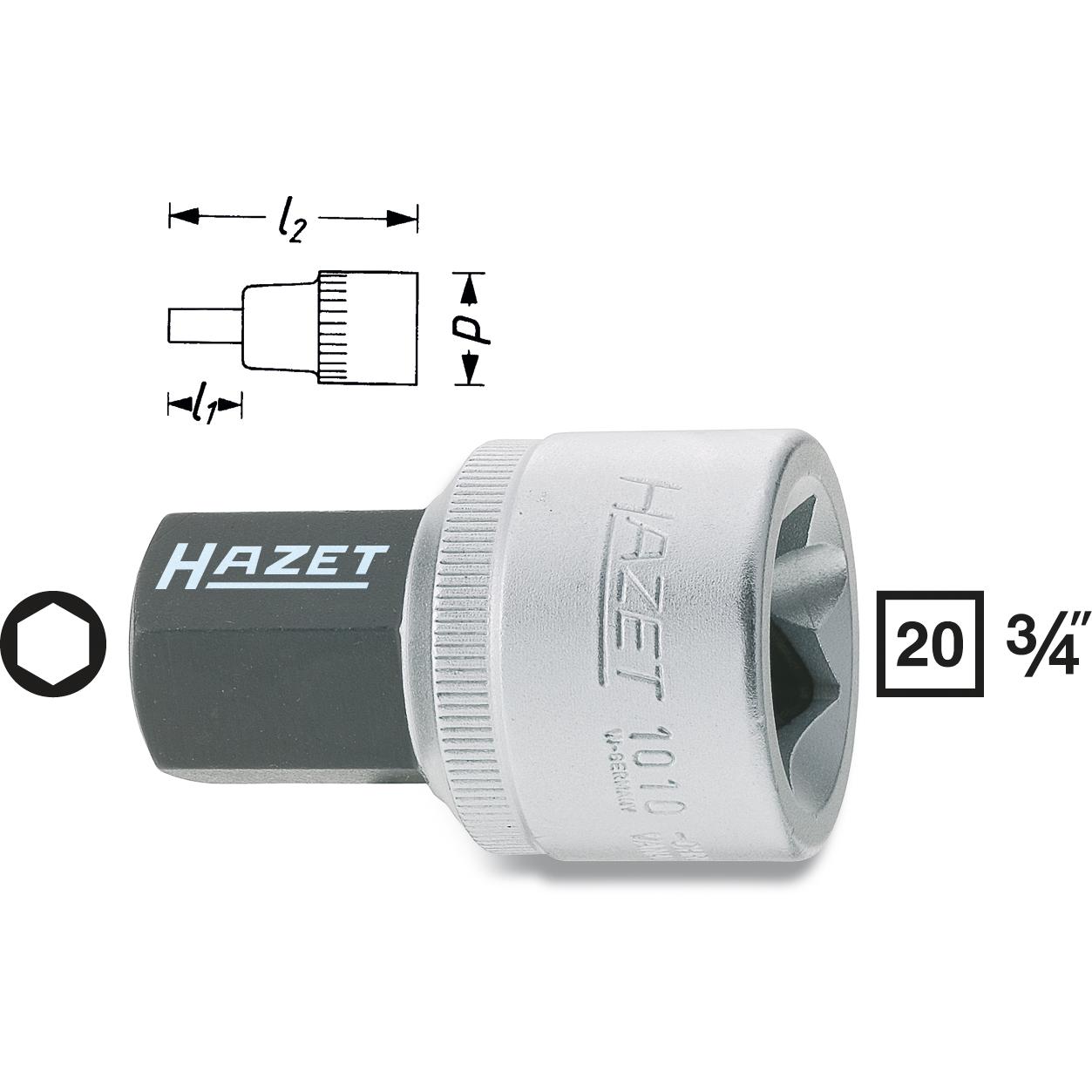 HAZET, Steckschlüssel + Stecknuss, Schraubendreher-Steckschlüsseleinsatz 1010-14 ∙ Vierkant20 mm (3/4 Zoll) ∙ Innen Sech...