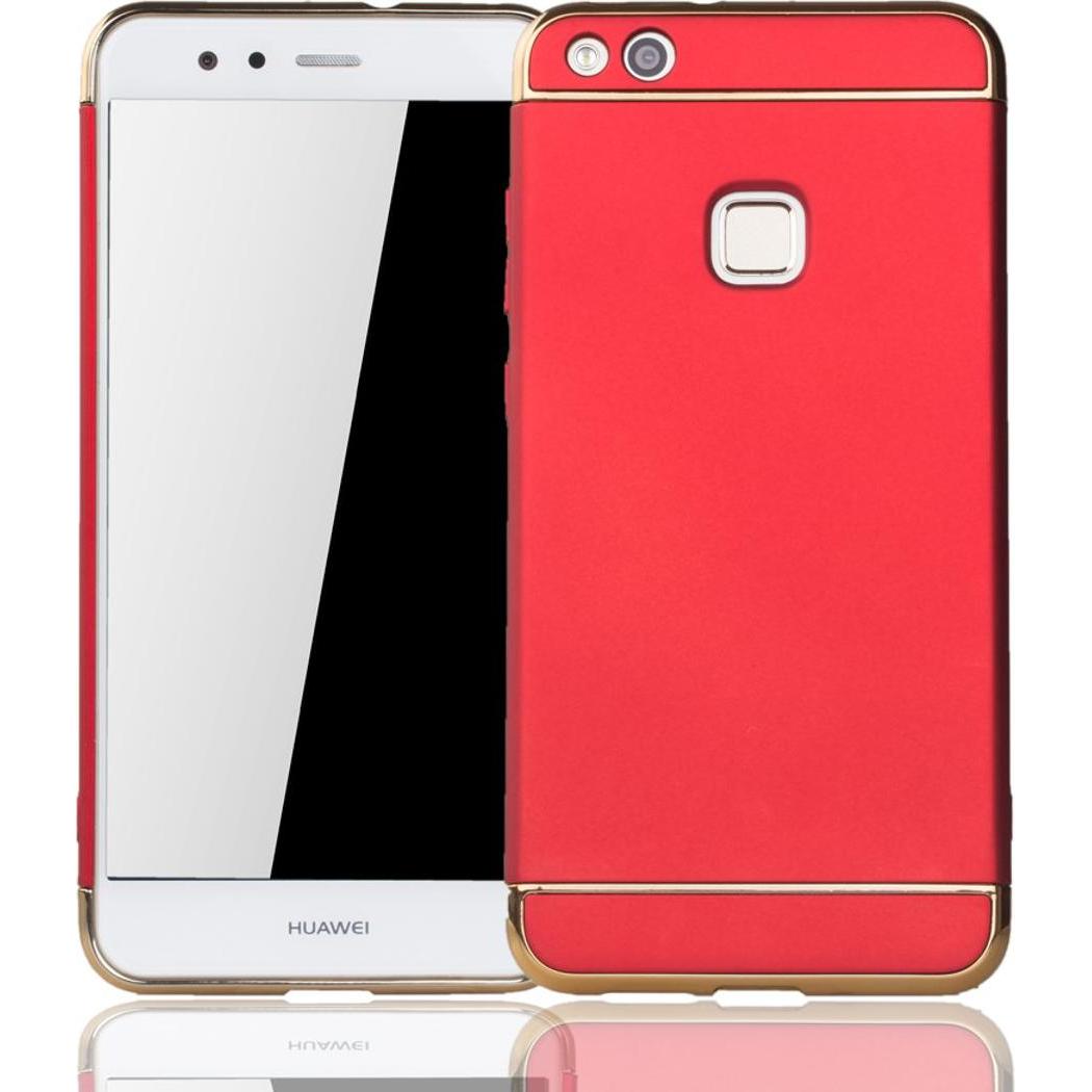 König Design Handy Hülle Schutz Case für Huawei P10 Lite Bumper 3 in 1 Cover Chrom Etui Rot (Huawei P10 Lite), Smartphon...