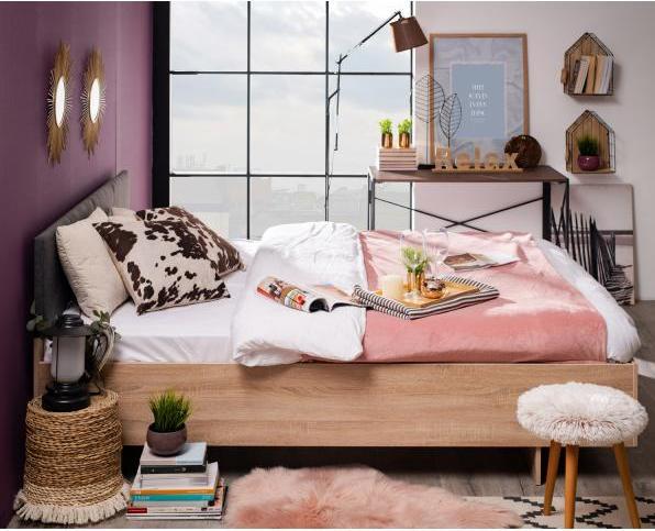 Immagine prodotto Homestyle4u Letto matrimoniale Letto in legno Letto imbottito Letto in tessuto (160 x 200 cm)