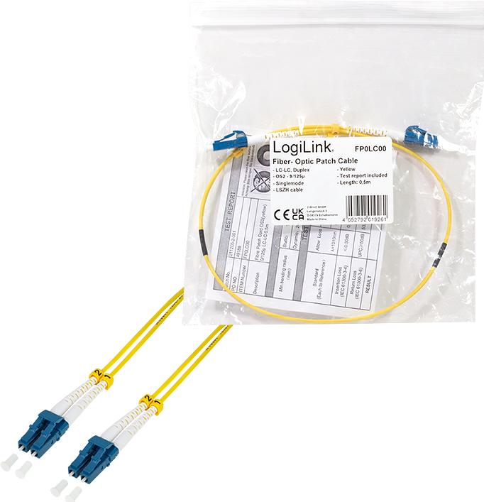 Produktbild LogiLink LWL Duplex Patchkabel, OS2, 9/125µ, LC-LC, gelb, 75 m (75 m)