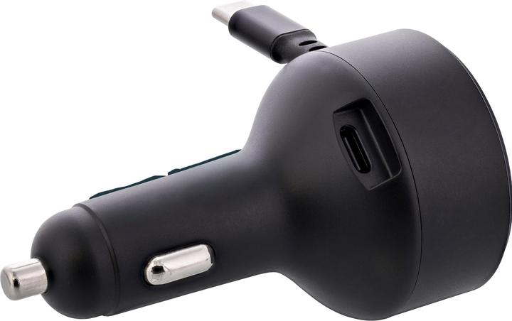 Produktbild InLine ® Dual USB-C KFZ Stromadapter 12/24V, ausziehbares Kabel + Buchse, 75W