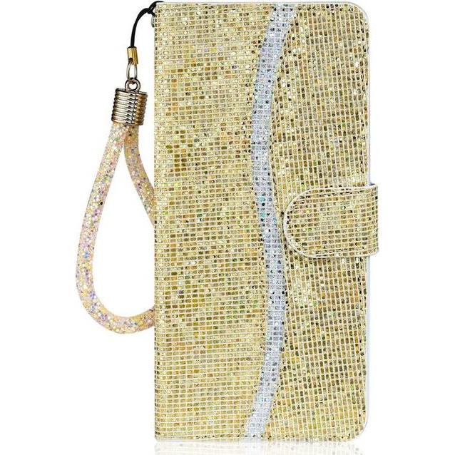 MU Style Leder Glitzerhülle mit Streifen (Samsung Galaxy S22+), Smartphone Hülle, Gold