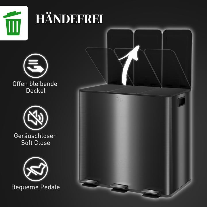 Produktbild Homcom Küchenabfalleimer Edelstahl, Kunststoff Schwarz (60 l)