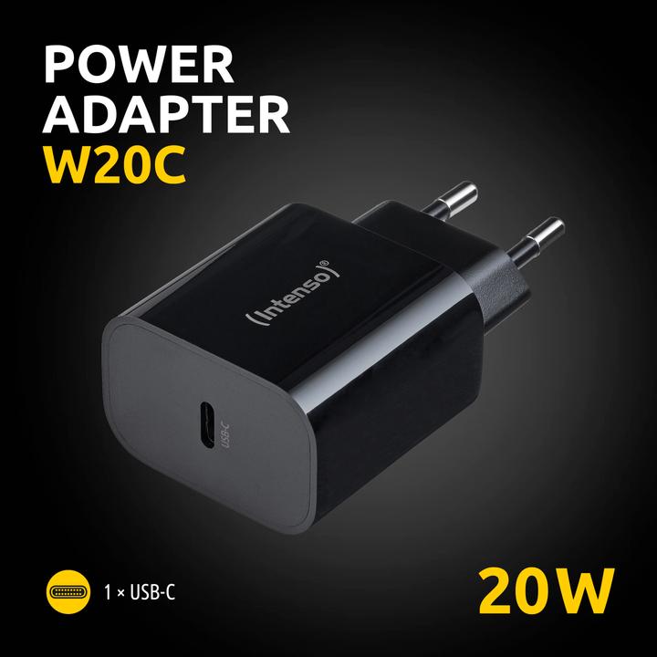Produktbild Intenso Power Adapter W20C, 20W, USB-C Anschluss, für iPhone, Samsung Galaxy, iPad und mehr, schwarz (20 W)