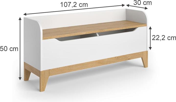 Produktbild VitaliSpa Spielzeugtruhe Malia, Weiss/Eiche, 107.2 x 50 cm mit Sitzbank