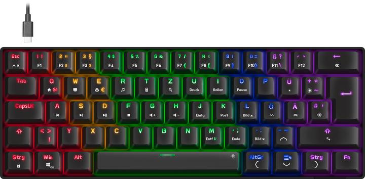 Produktbild Speedlink ATMOS RGB Rainbow Mechanical 60% Gaming Keyboard with brown switches, black - DE layout (DE, Kabelgebunden, Kabellos)