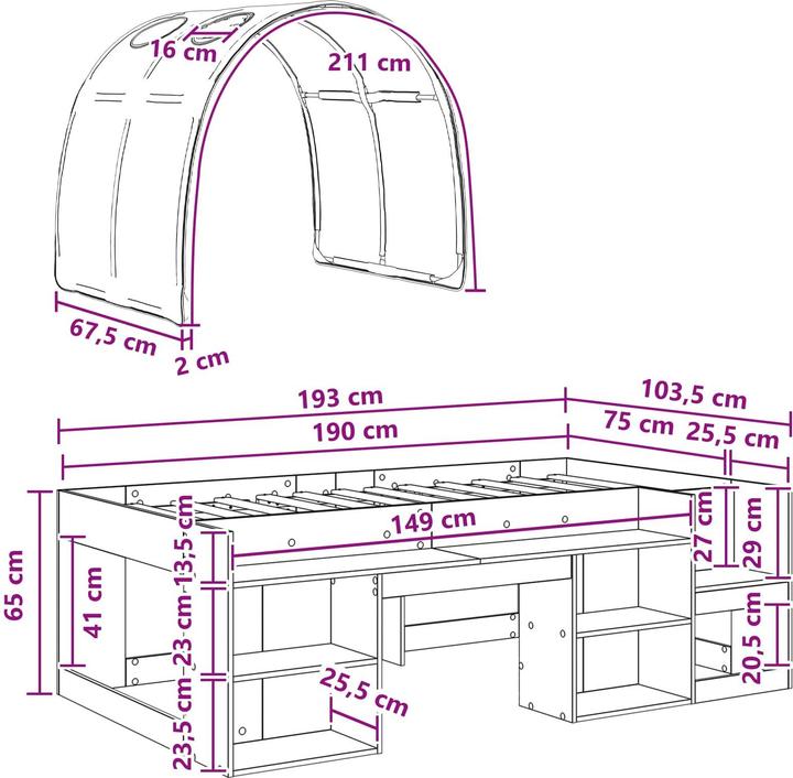 Produktbild vidaXL Bettrahmen (75 x 190 cm)