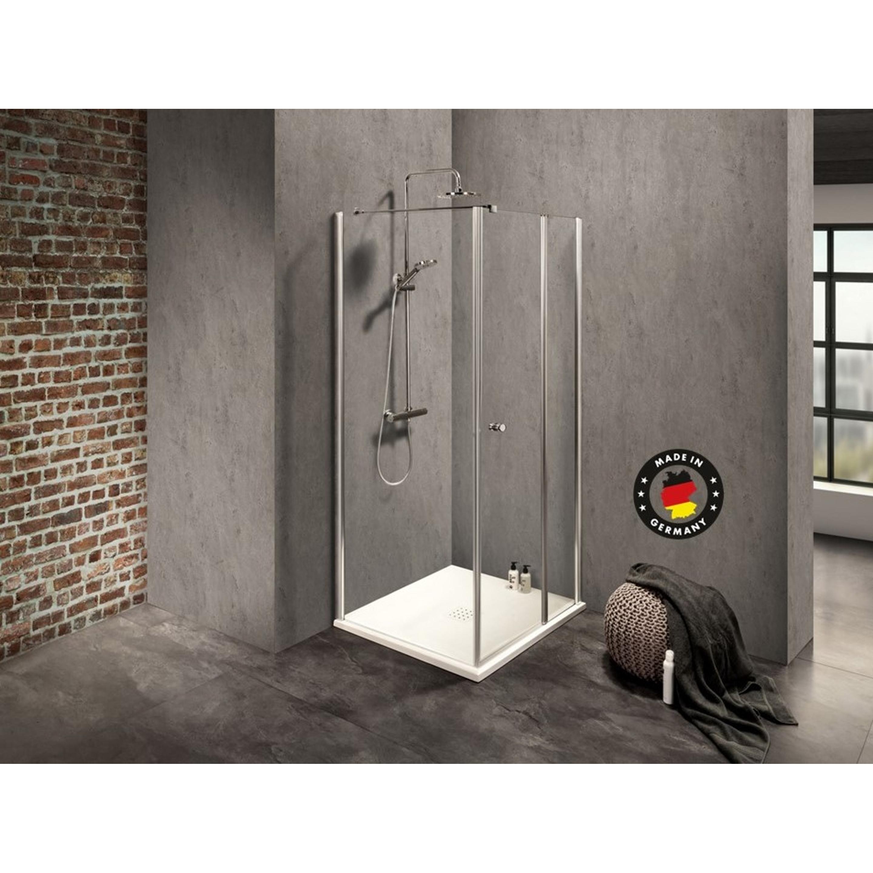 Dusbad, Duschkabine + Duschwand, Duschkabine/ Duschabtrennung 2 Drehtür an Festteil rechts + Duschwand links (Kombinatio...