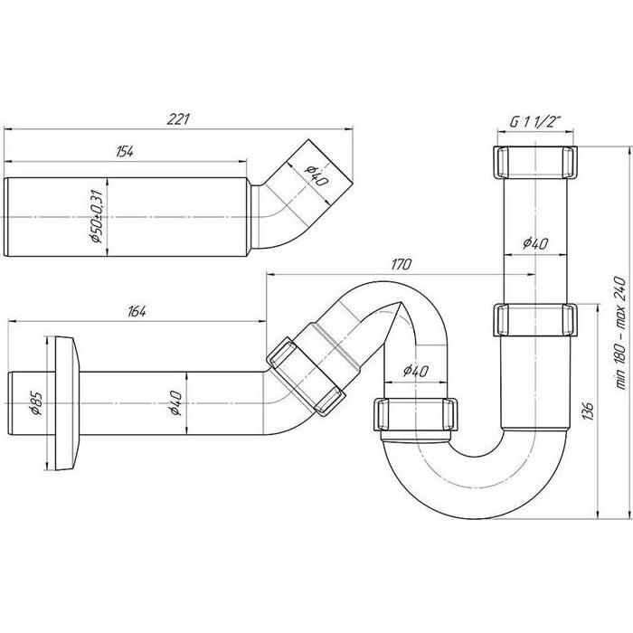 Ani Plast, Siphon, SINK SIPHON 1 1/2X40 DY0136EU