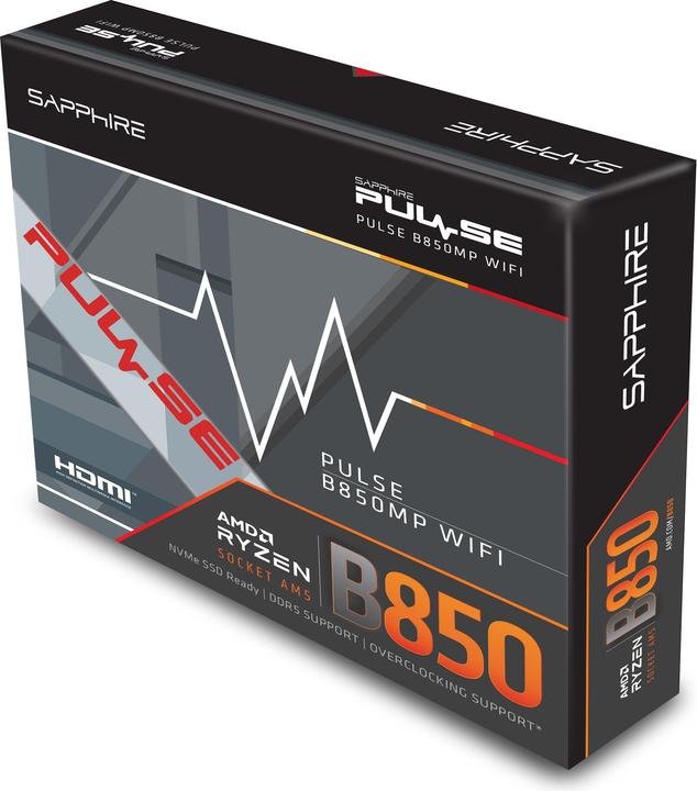 Produktbild Sapphire PULSE B850M WIFI 1xHDMI 1.4 1xDP 1.2 (AM5, AMD B850, mATX)