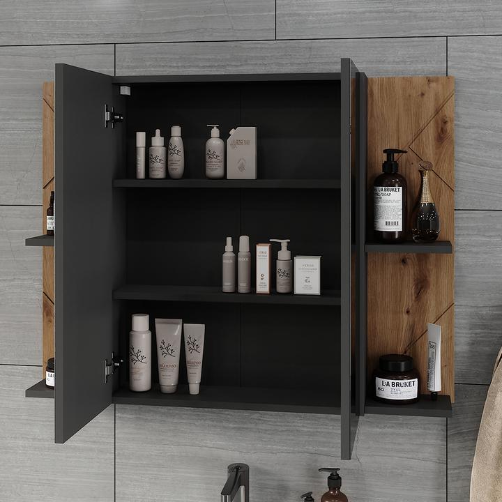 Produktbild Vicco Badspiegelschrank Irma, Anthrazit/Goldkraft Eiche, 100 x 75 cm mit 2 Türen