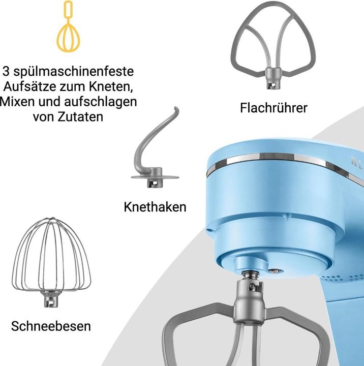 Actual product image KLAMER Küchenmaschine, Knetmaschine mit 6 Liter Edelstahl Schüssel (1800 W)