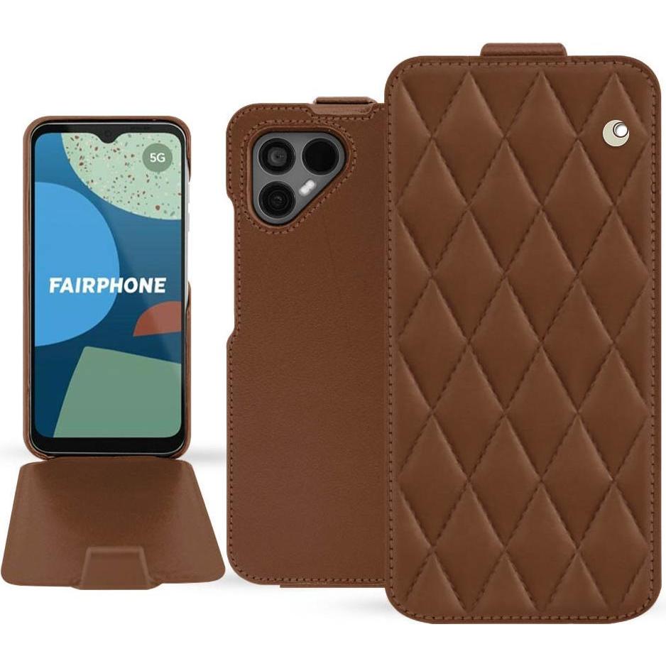 Noreve Lederschutzhülle vertikal (Fairphone 4), Smartphone Hülle, Braun
