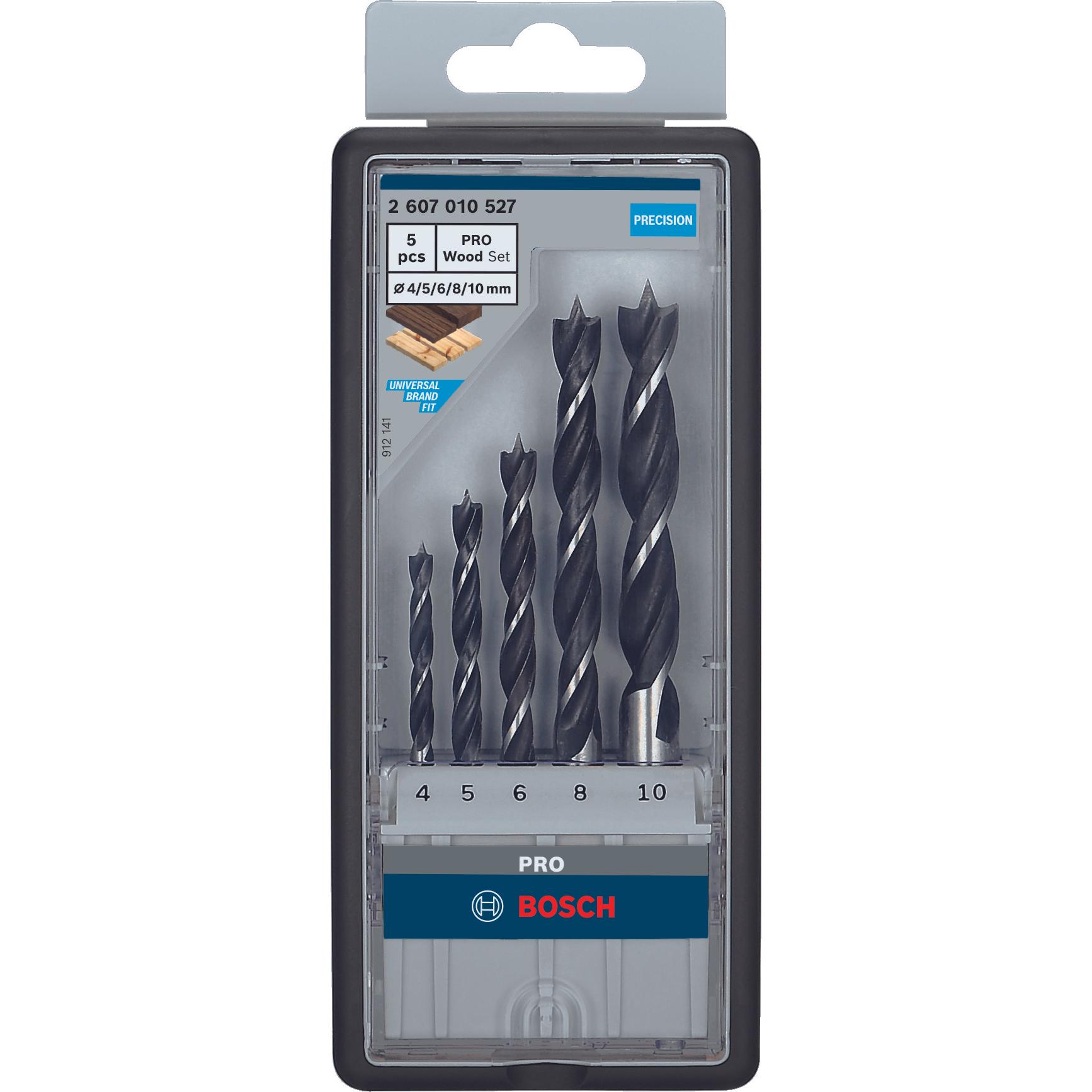 Thumbnail - Bosch Professional Zubehör, Bohrereinsatz, PRO Wood Holzspiralbohrer-Set. 5-tlg. (4 mm, 5 mm, 6 mm, 8 mm, 10 mm)