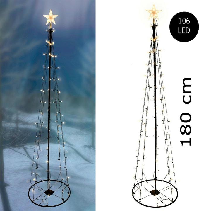 Actual product image Inda-Exclusiv XL LED metal Christmas tree with star warm white 106 LEDs 180cm with 8 functions