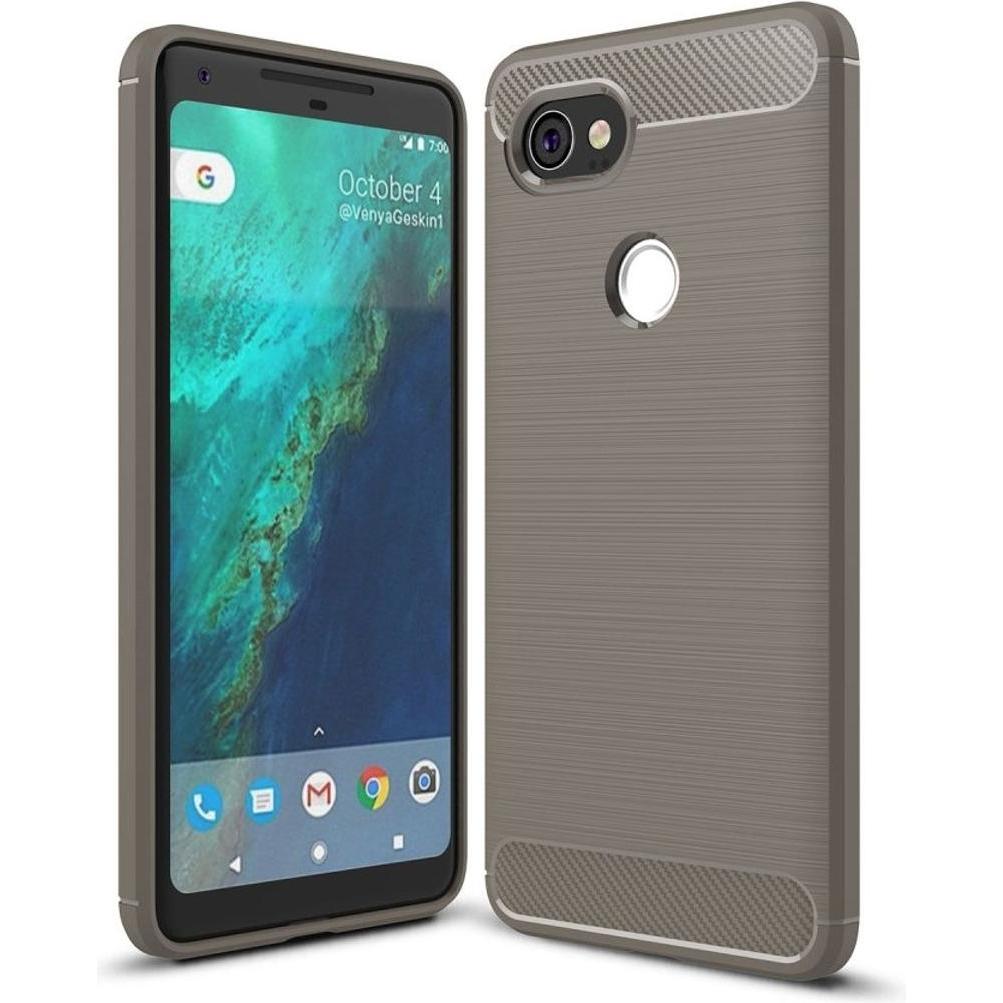 König Design Hülle Handy Schutz für Google Pixel 2 XL Case Cover Bumper Carbon Optik TPU Grau (Google Pixel 2 XL), Smart...