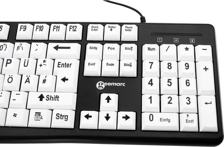 Geemarc Tastatur KBSV3 USB Deutsch, QWERTZ Weiss, Schwarz Extragrosse Tasten, Multimediatasten, Anschluss (DE, Kabelgebunden)