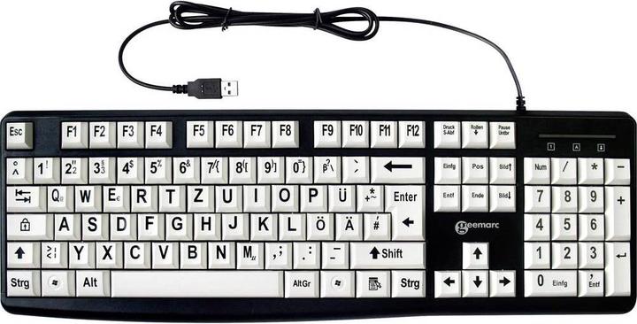 Produktbild Geemarc Tastatur KBSV3 USB Deutsch, QWERTZ Weiss, Schwarz Extragrosse Tasten, Multimediatasten, Anschluss (DE, Kabelgebunden)