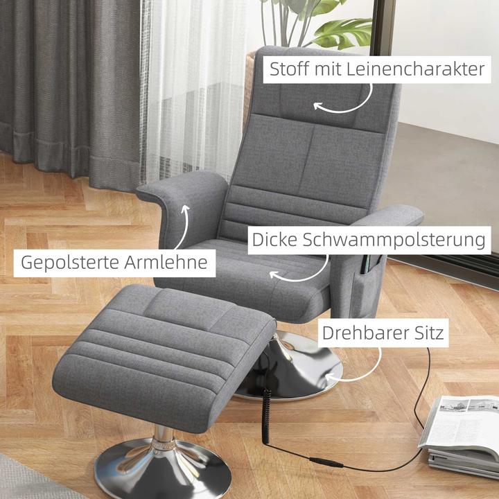 Image du produit Homcom Massagesessel mit Fusshocker Leinenstoff (100% Polyester), Schaumstoff, Stahl Dunkelgrau