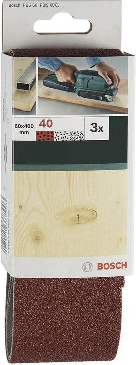 Image du produit Bosch Zubehör Set de 3 bandes abrasives pour ponceuses à bande, qualité rouge K = 60 (60)