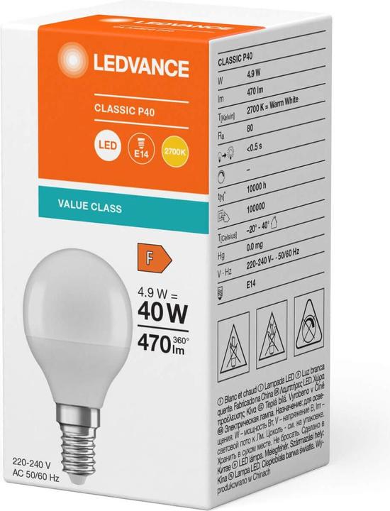 Actual product image Ledvance LED drop lamp (E14, 4.90 W, 470 lm, 1 x, F)