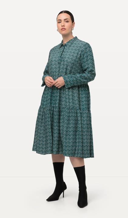 Immagine prodotto Ulla Popken Abito chemisier maxi con orlo con volant, collo da camicia e maniche lunghe (50, 52)