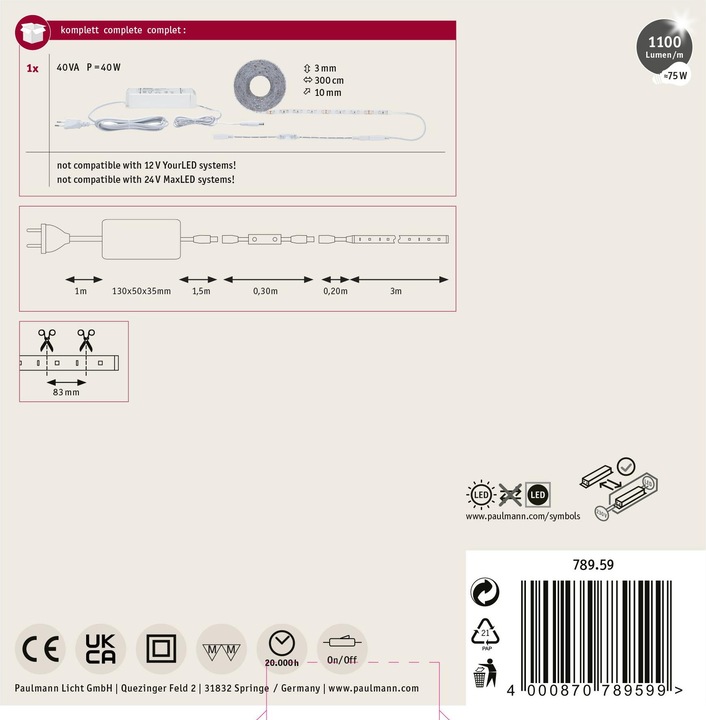 Image du produit Paulmann SimpLED (Blanc neutre, 300 cm, Intérieur)