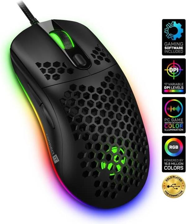 Actual product image Connectit CONNECT IT BATTLE AIR 2 professional optical gaming mouse + SW, 12800 DPI, black (Cable)