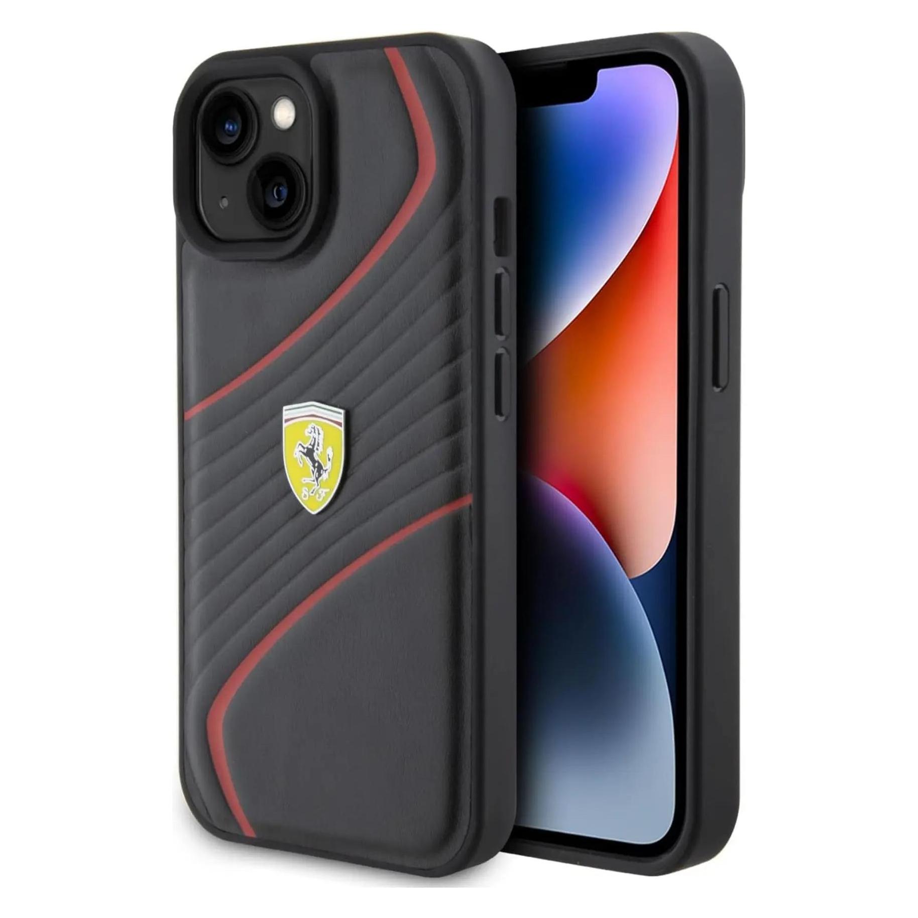 Ferrari FEHCP15SPTWK IPhone 15 6.1" Czarny/black Hardcase Twist Metal Logo (Apple IPhone 15), Smartphone Hülle, Schwarz