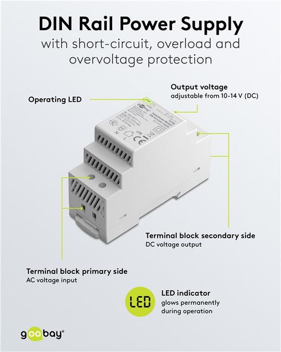 Image du produit Goobay Hutschienen-Netzteil DIN-Rail 12 V DC, 2,5 A, 30 W