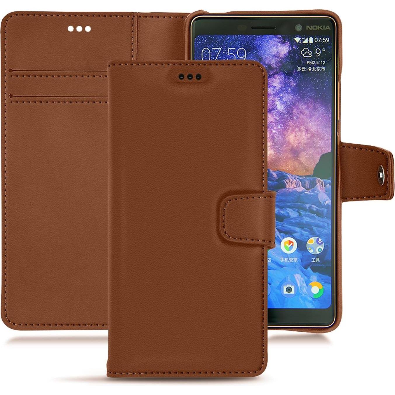 Noreve Lederschutzhülle Wallet (Apple iPhone 7 Plus), Smartphone Hülle, Braun
