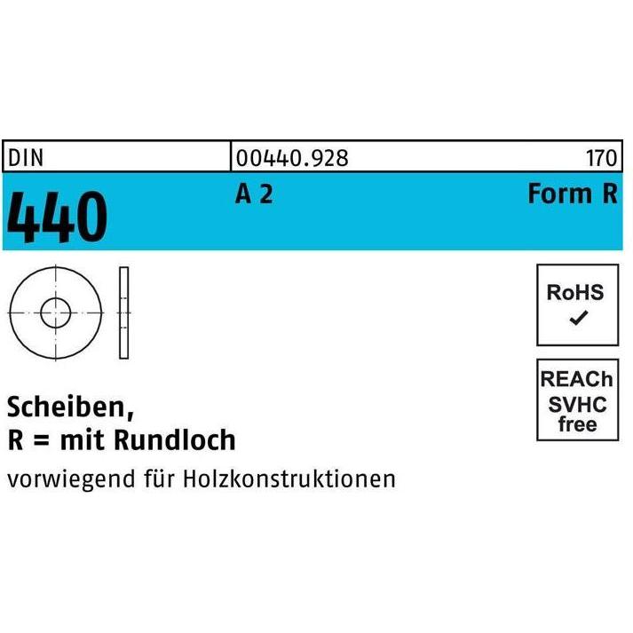 Zubehör Befestigungstechnik, Scheibe DIN 440/ISO 7094 Form R R 17,5x 56x 5 A 2