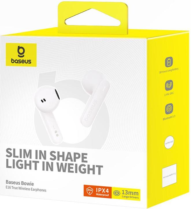 Actual product image Baseus Bowie E16 Kopfhörer True Wireless Earphones im Ohr Anrufe/Musik USB Typ-C Bluetooth Weiss (6 h, Wireless)
