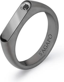 Produktbild Sagapo S'Agapo Men's Steel Ring With Black Zircon Tag Me Too Stg34 (65)